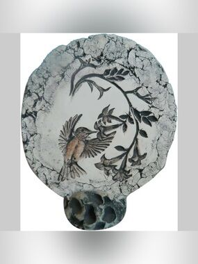 Vintage Stan Langtwait Hummingbird Clay Plaque + Matching Display Stand
